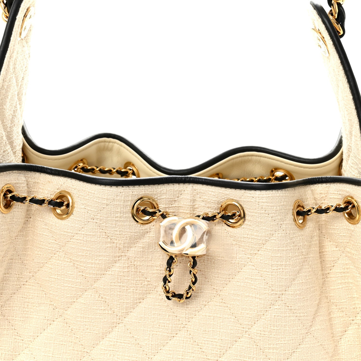 Chanel Braided Raffia Calfskin Quilted Small Chanel 25 Handbag White Black