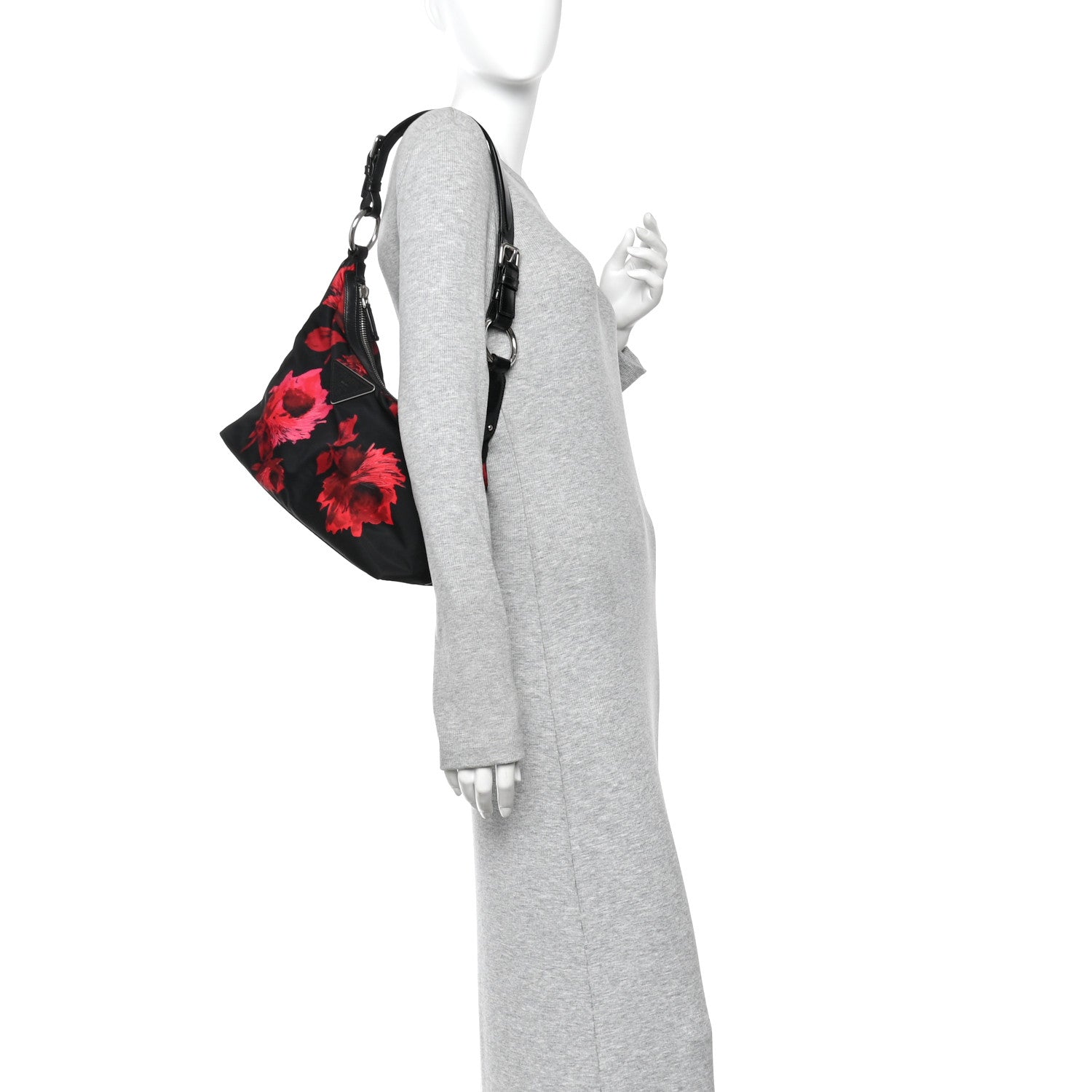 Prada Tessuto Nylon Rose Shoulder Bag Black Rosso