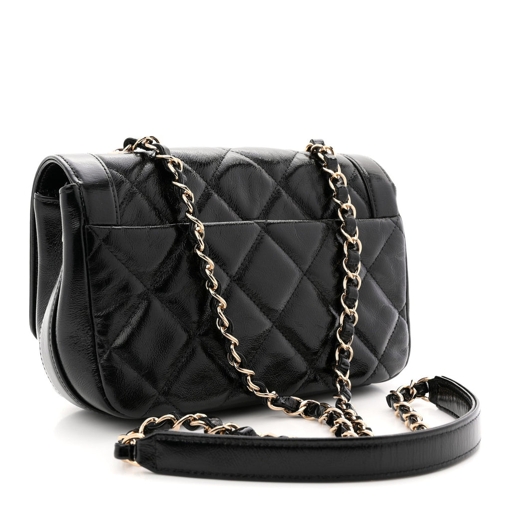 Chanel Crumpled Glazed Lambskin Quilted Mini Flap Black