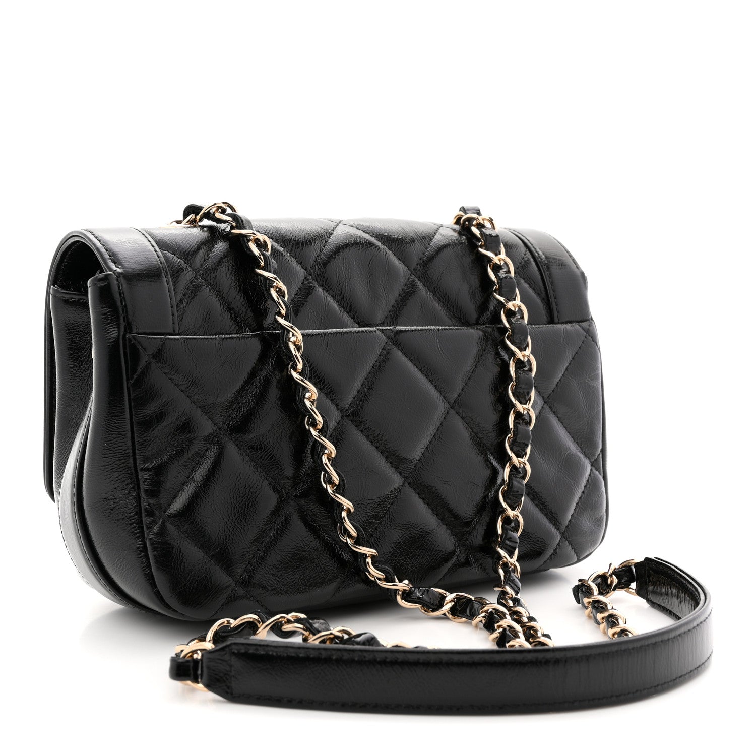 Chanel Crumpled Glazed Lambskin Quilted Mini Flap Black