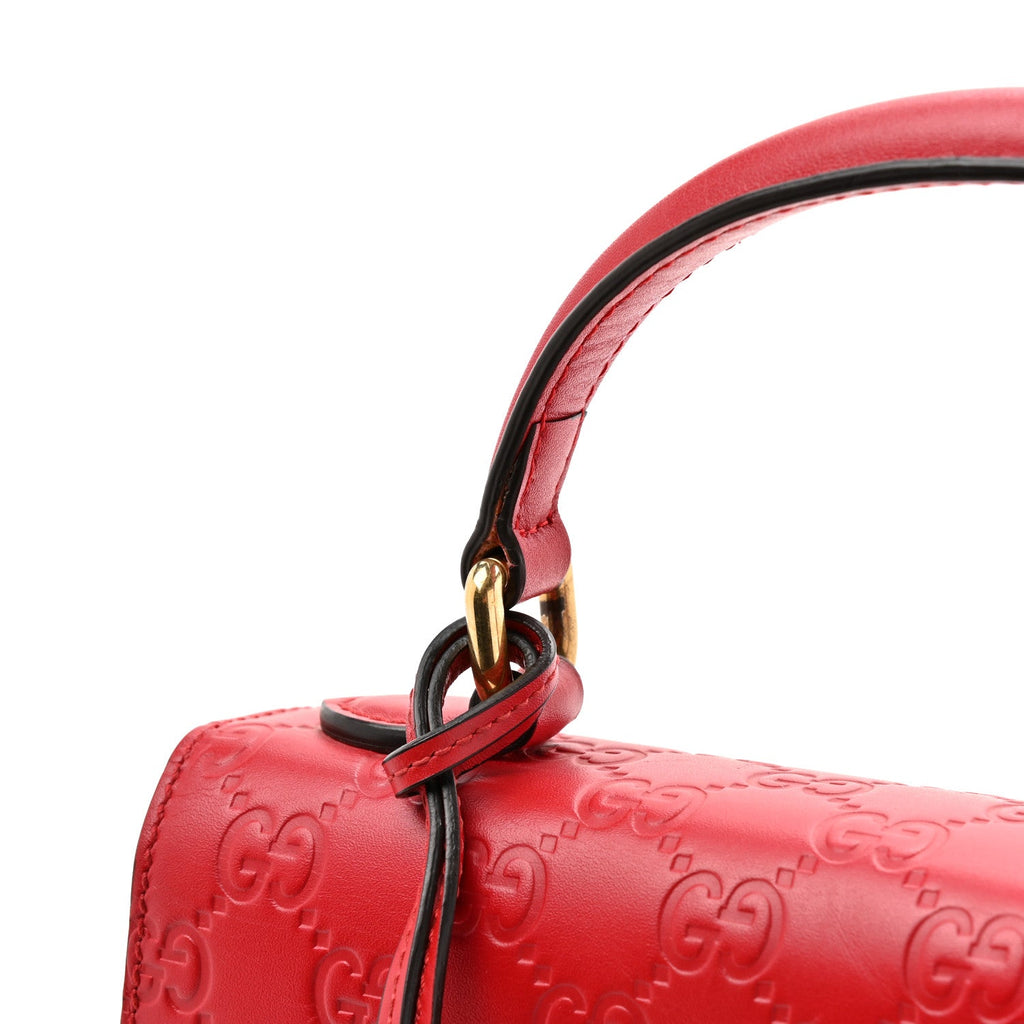 Gucci Guccissima Signature Small Padlock Top Handle Bag Hibiscus Red