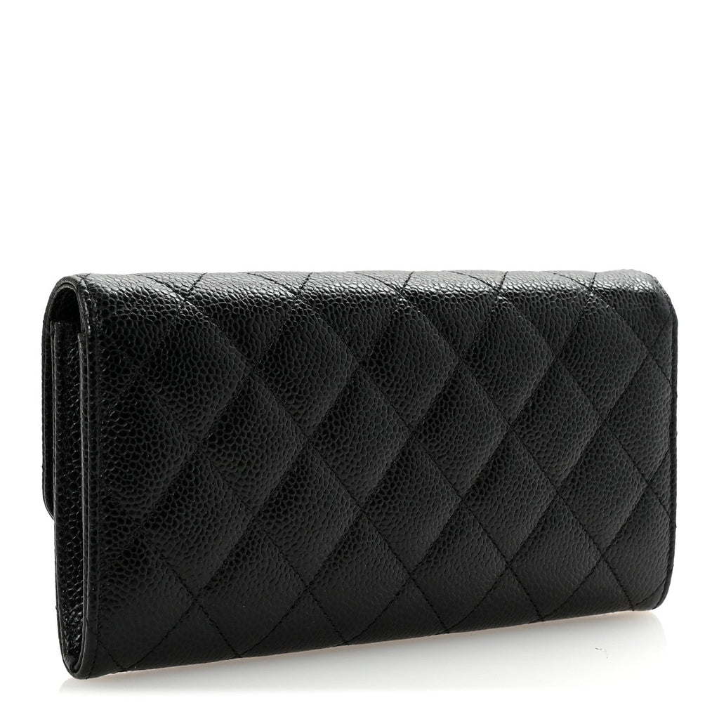 Caviar Quilted Large Gusset Flap Wallet Black
