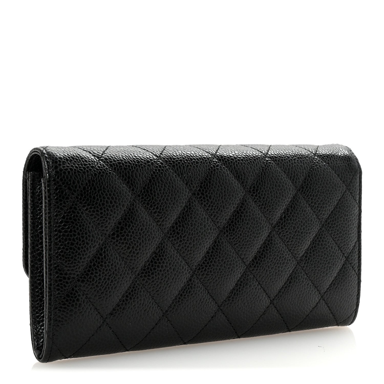 Caviar Quilted Large Gusset Flap Wallet Black