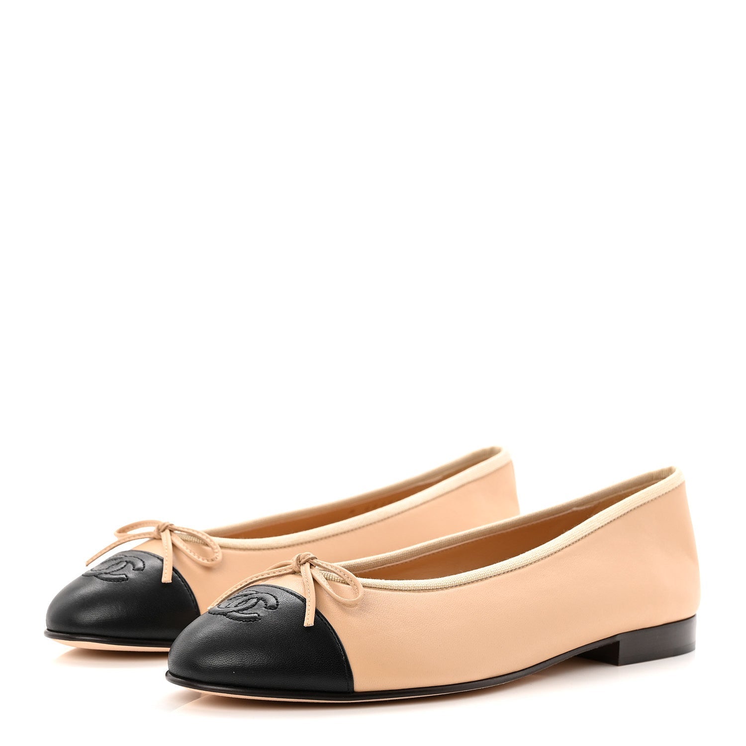 Lambskin Cap Toe CC Ballerina Flats 39.5 Beige Black