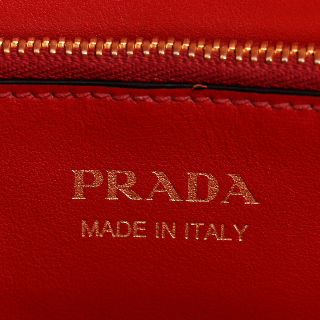 Prada Saffiano Cuir Calfskin Medium Monochrome Top Handle Tote Fuoco