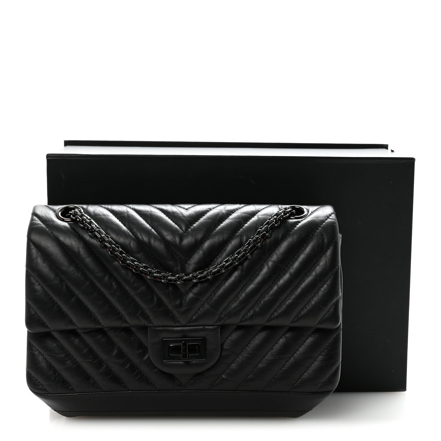 Chanel Aged Calfskin Chevron Quilted 2.55 Reissue 225 Flap So Black