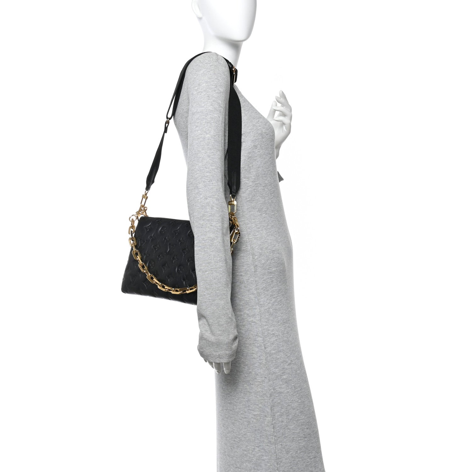 Louis Vuitton Lambskin Embossed Monogram Coussin PM Black