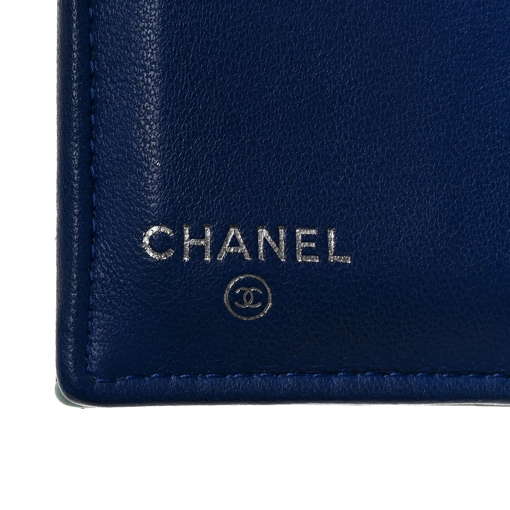 Lambskin Quilted Compact Flap Wallet Blue Multicolor