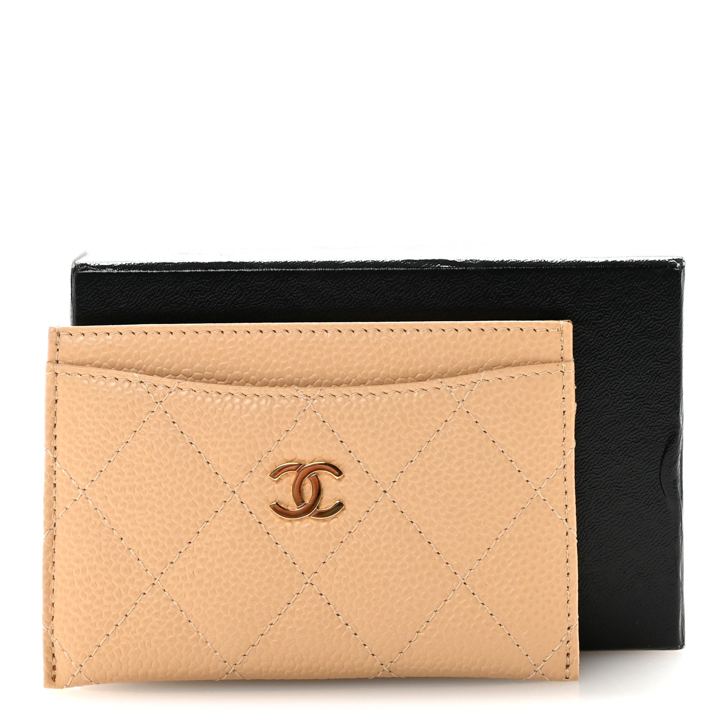 Caviar Quilted Card Holder Light Beige