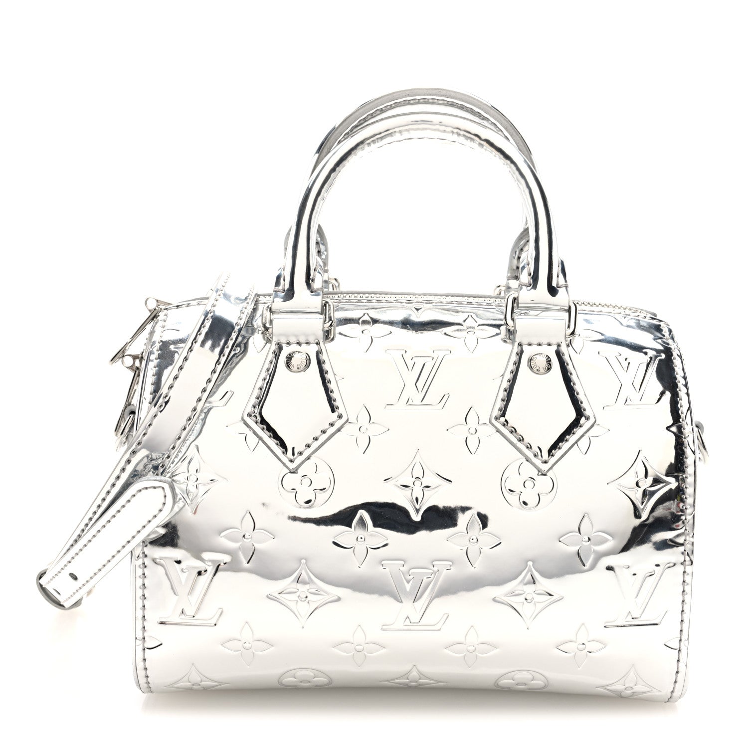 Louis Vuitton Monogram Miroir Speedy Bandouliere 20 Silver