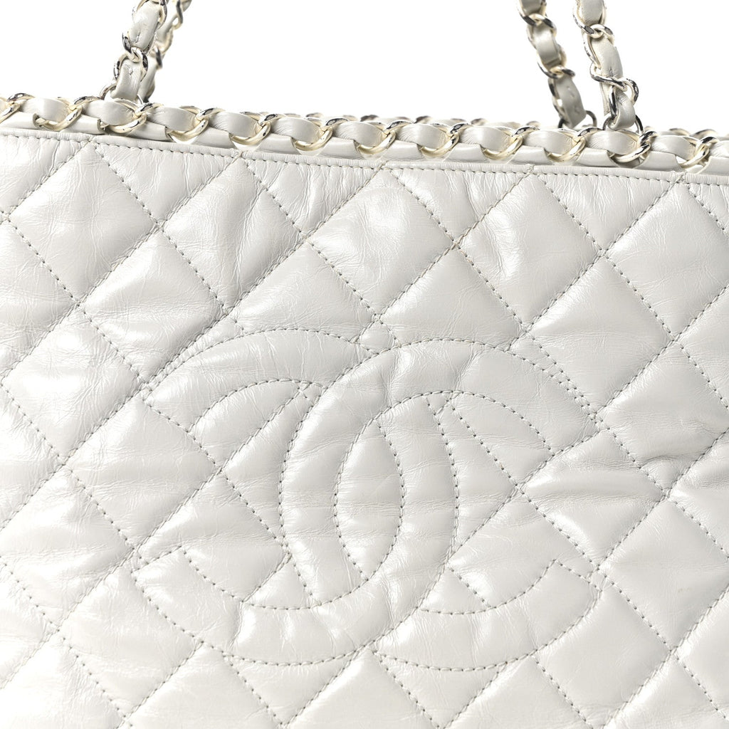 Chanel Glazed Calfskin Quilted Small Chain Me Tote Dark White