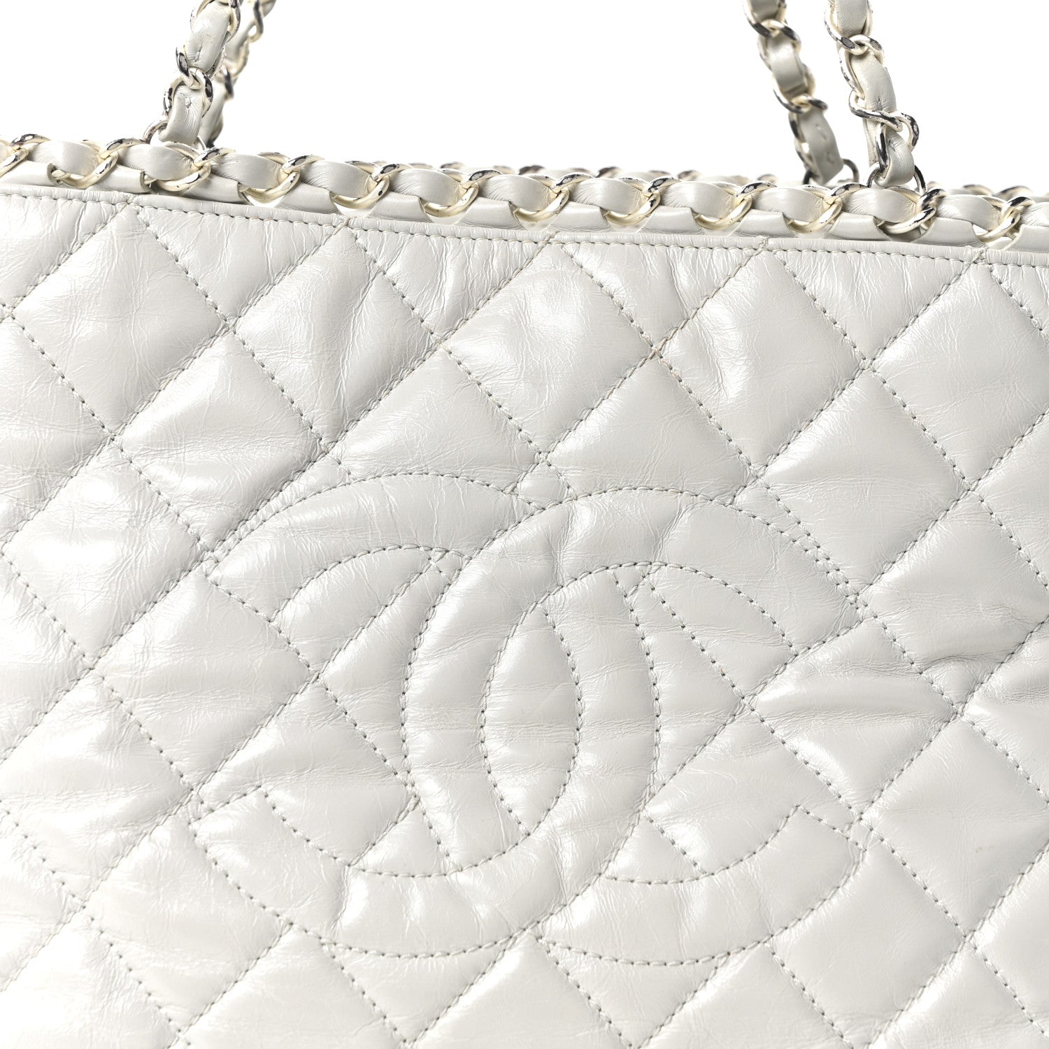 Chanel Glazed Calfskin Quilted Small Chain Me Tote Dark White