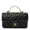 Chanel Lambskin Quilted Mini Strass On Top Flap Black