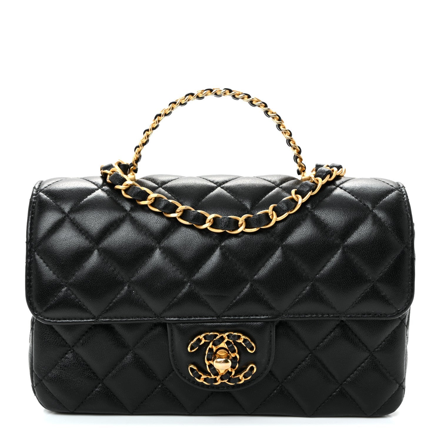 Chanel Lambskin Quilted Mini Strass On Top Flap Black