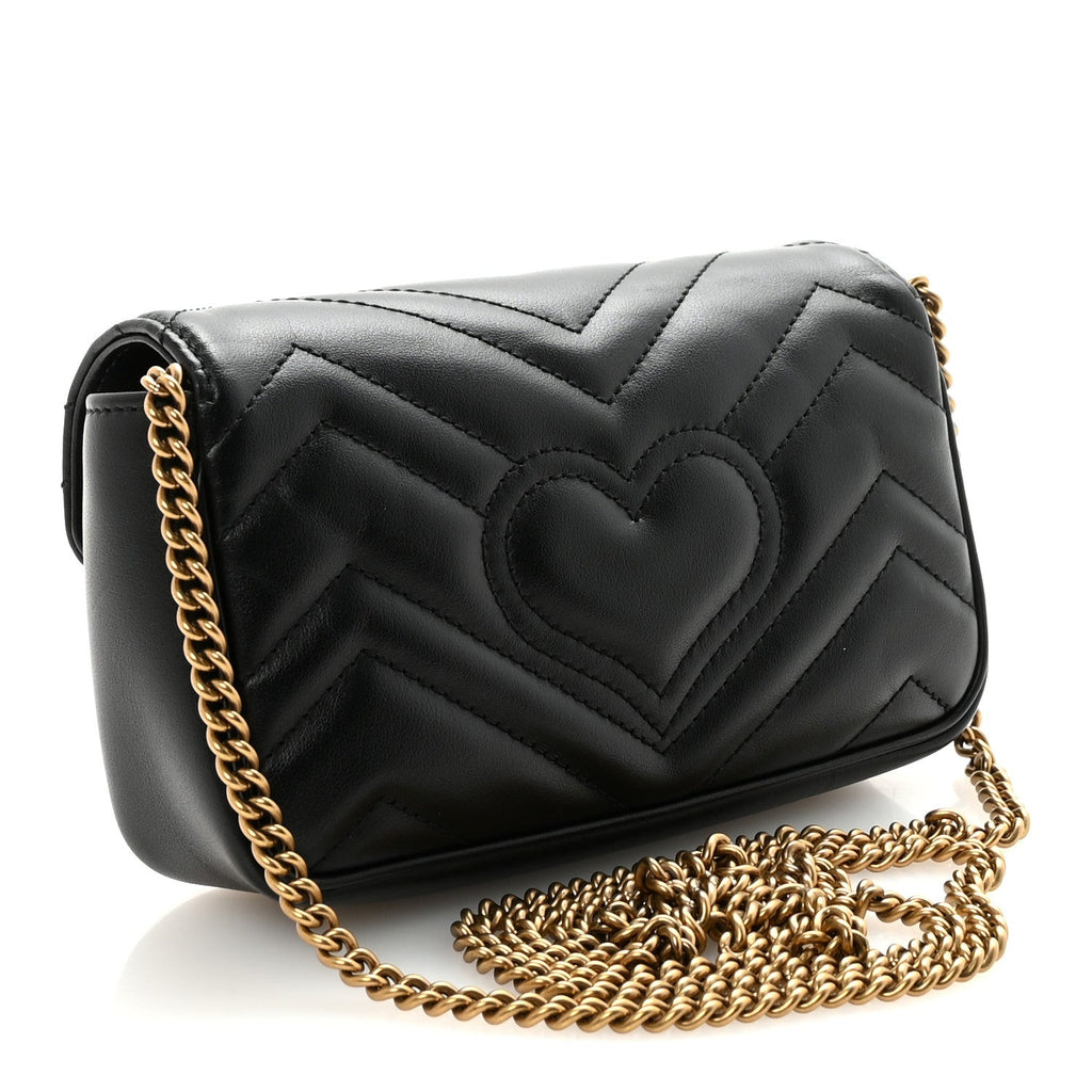 Gucci Calfskin Matelasse Super Mini GG Marmont Shoulder Bag Black