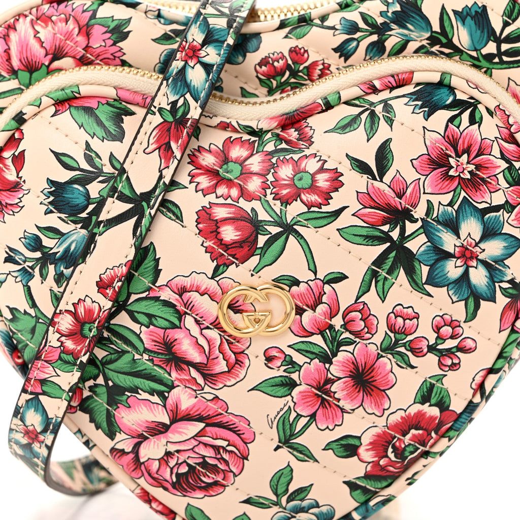 Gucci Matelasse Diagonal Brit Roses Print Mini Interlocking G Heart Shoulder Bag Multicolor