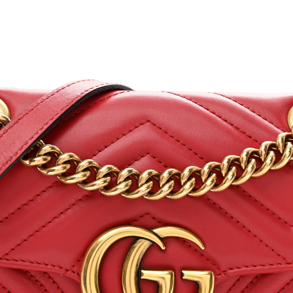 Gucci Calfskin Matelasse Mini GG Marmont Shoulder Bag Hibiscus Red
