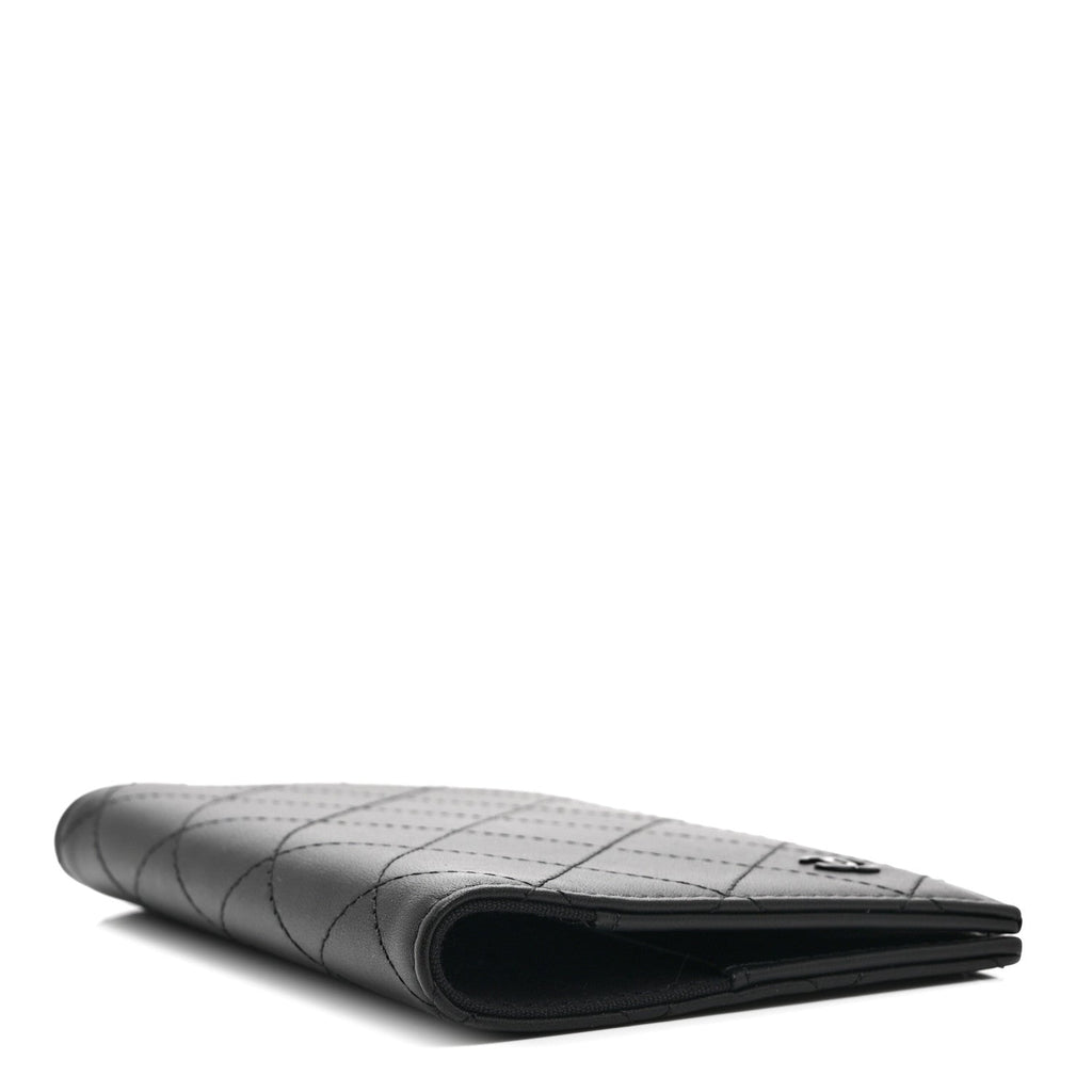 Grained Calfskin Quilted Passport Holder Wallet So Black