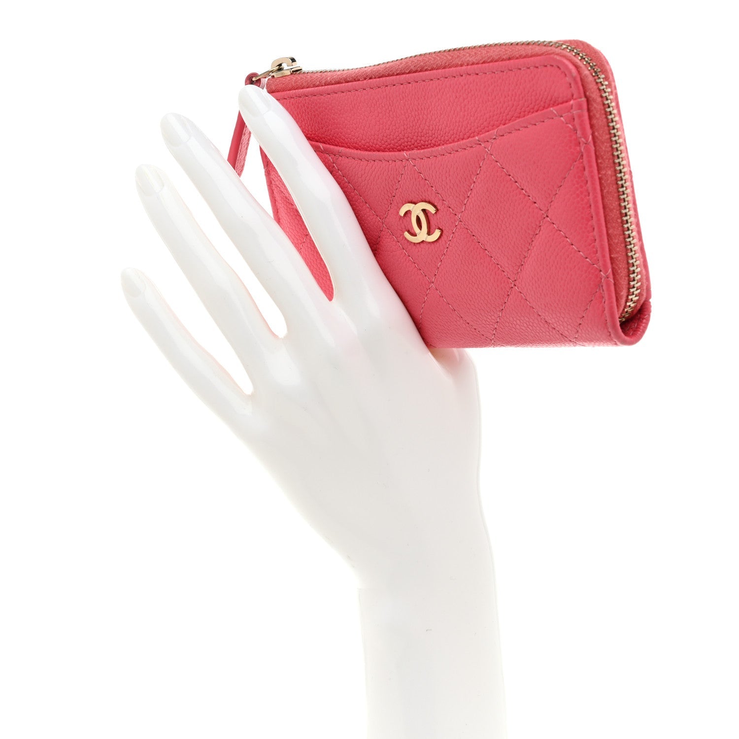 Caviar Quilted CC Zip Around Card Holder Pink