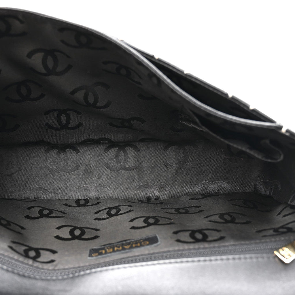 Chanel Calfskin Quilted Wild Stitch Large Top Handle Flap Black