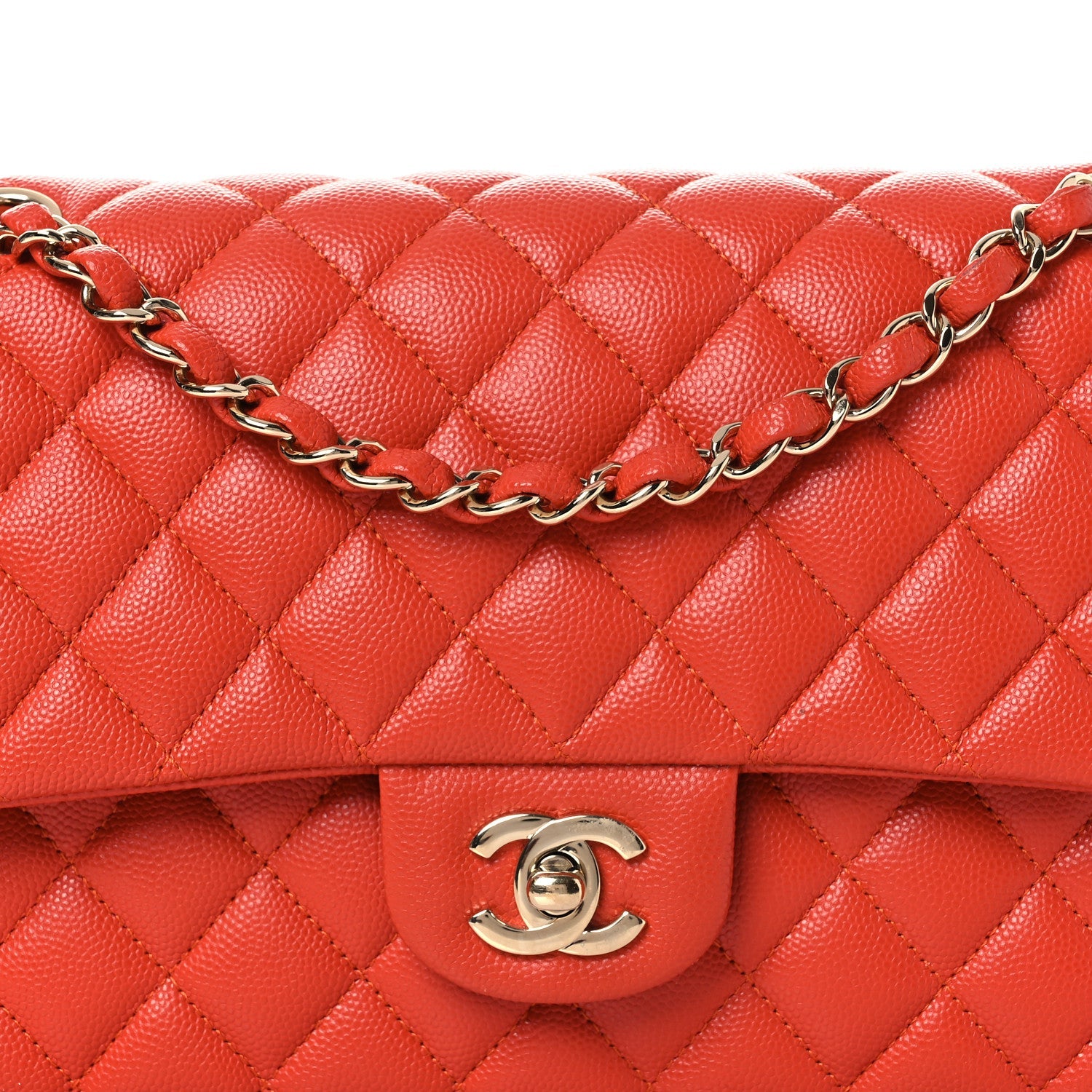 Chanel Caviar Quilted Medium Double Flap Light Red