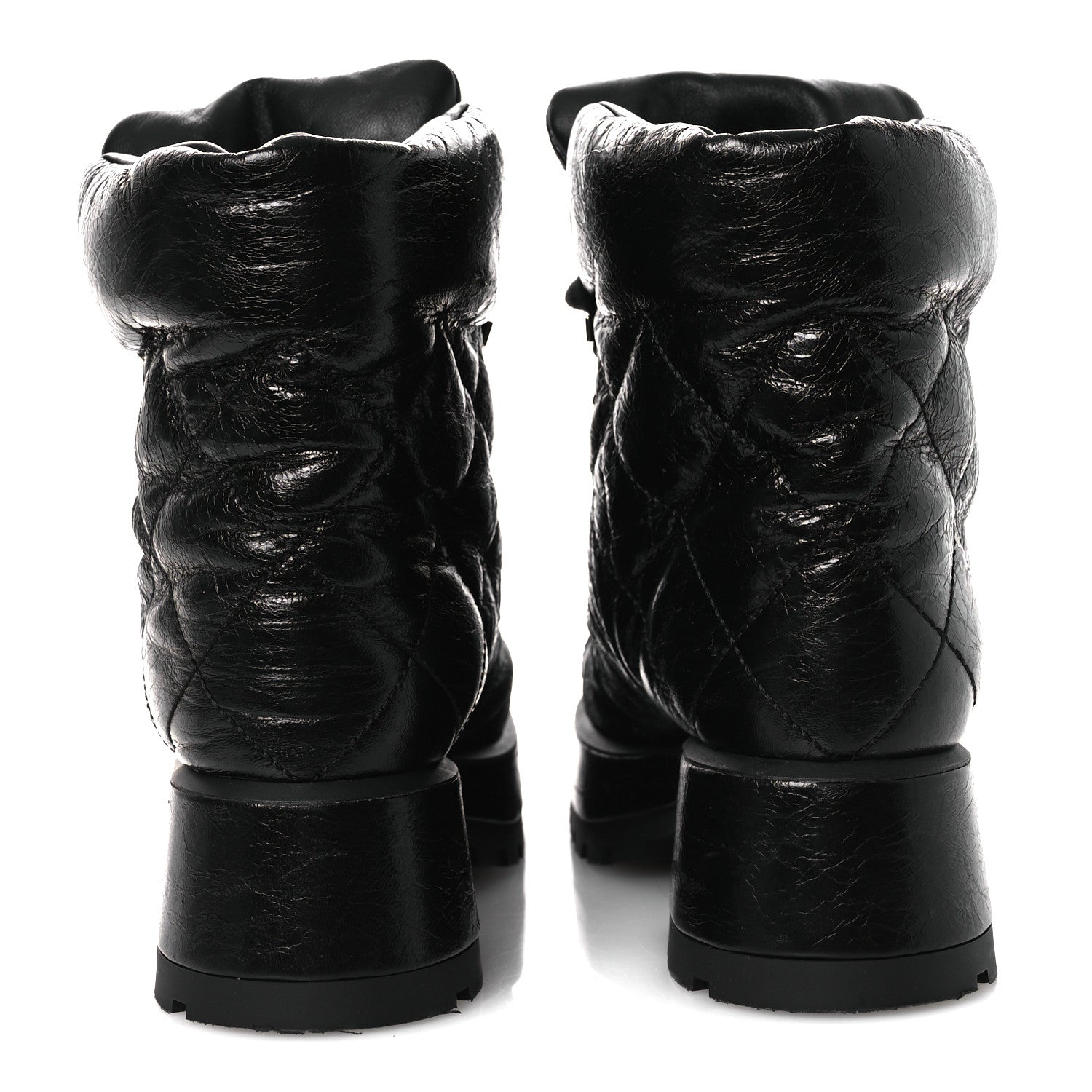 Crumpled Patent Lambskin Calfskin Quilted Lace Up Combat Boots 39 Black