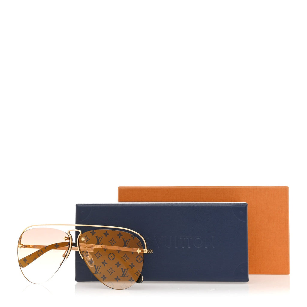 Louis Vuitton Monogram Grease Sunglasses Z1366E Gold