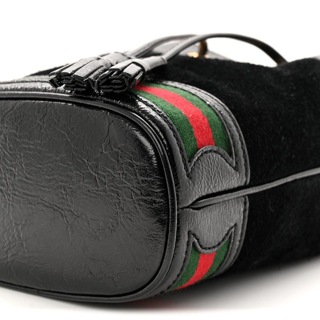 Gucci Suede Patent Web Mini Ophidia Bucket Bag Black