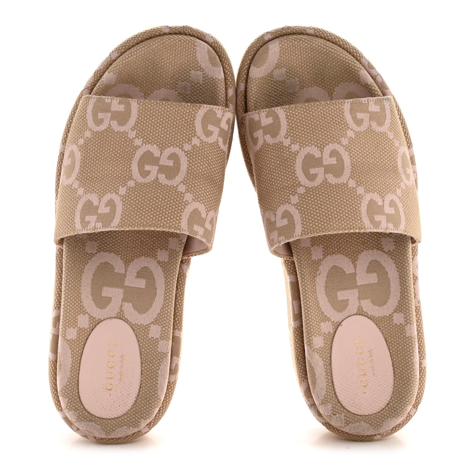 Gucci Monogram Jumbo GG Angelina Platform 55mm Slide Sandals 39.5 Beige Perfect Pink
