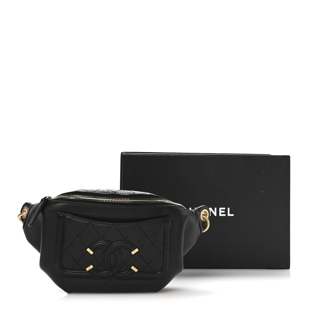 Chanel Caviar Quilted Filigree Waist Bag Black