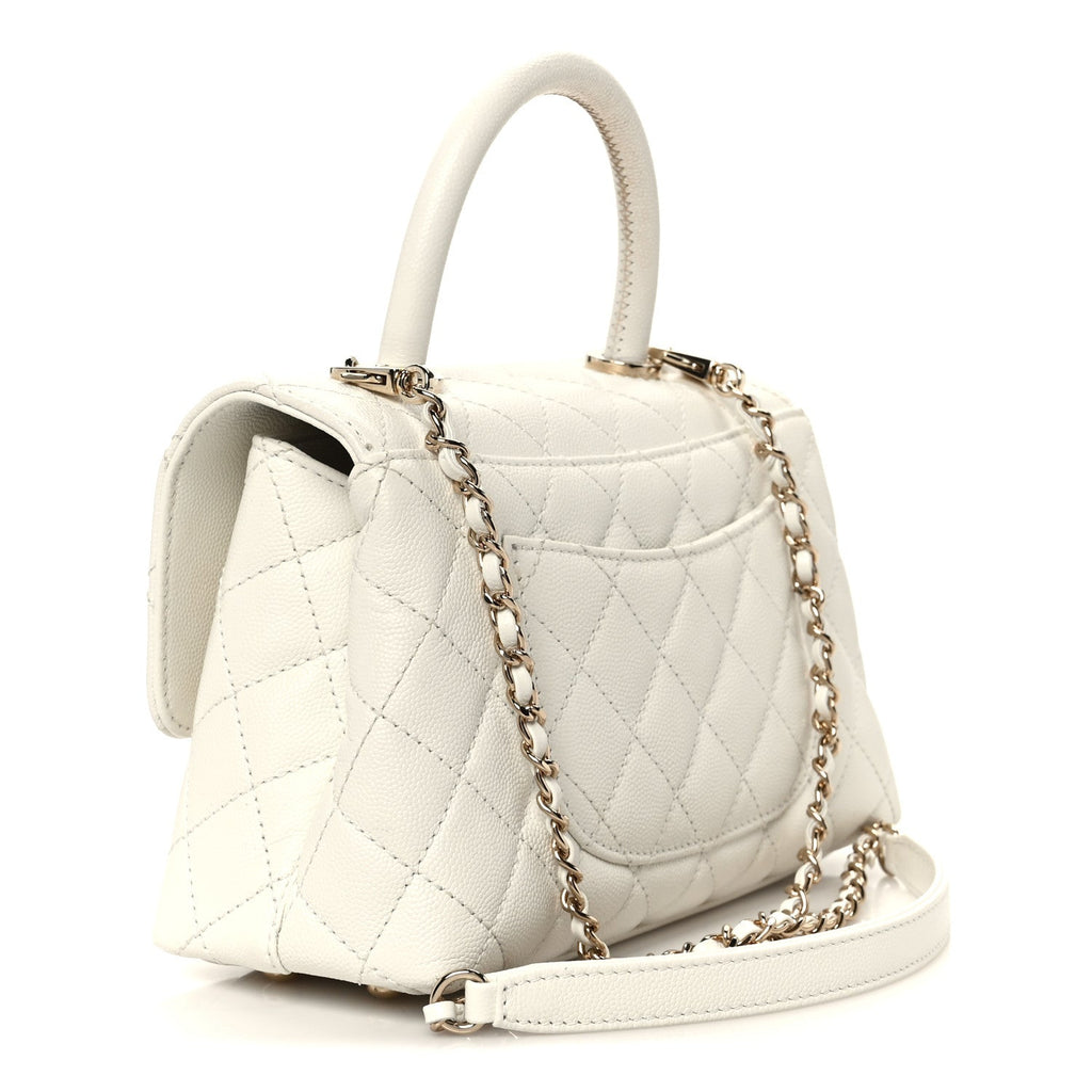 Chanel Caviar Quilted Mini Coco Handle Flap White