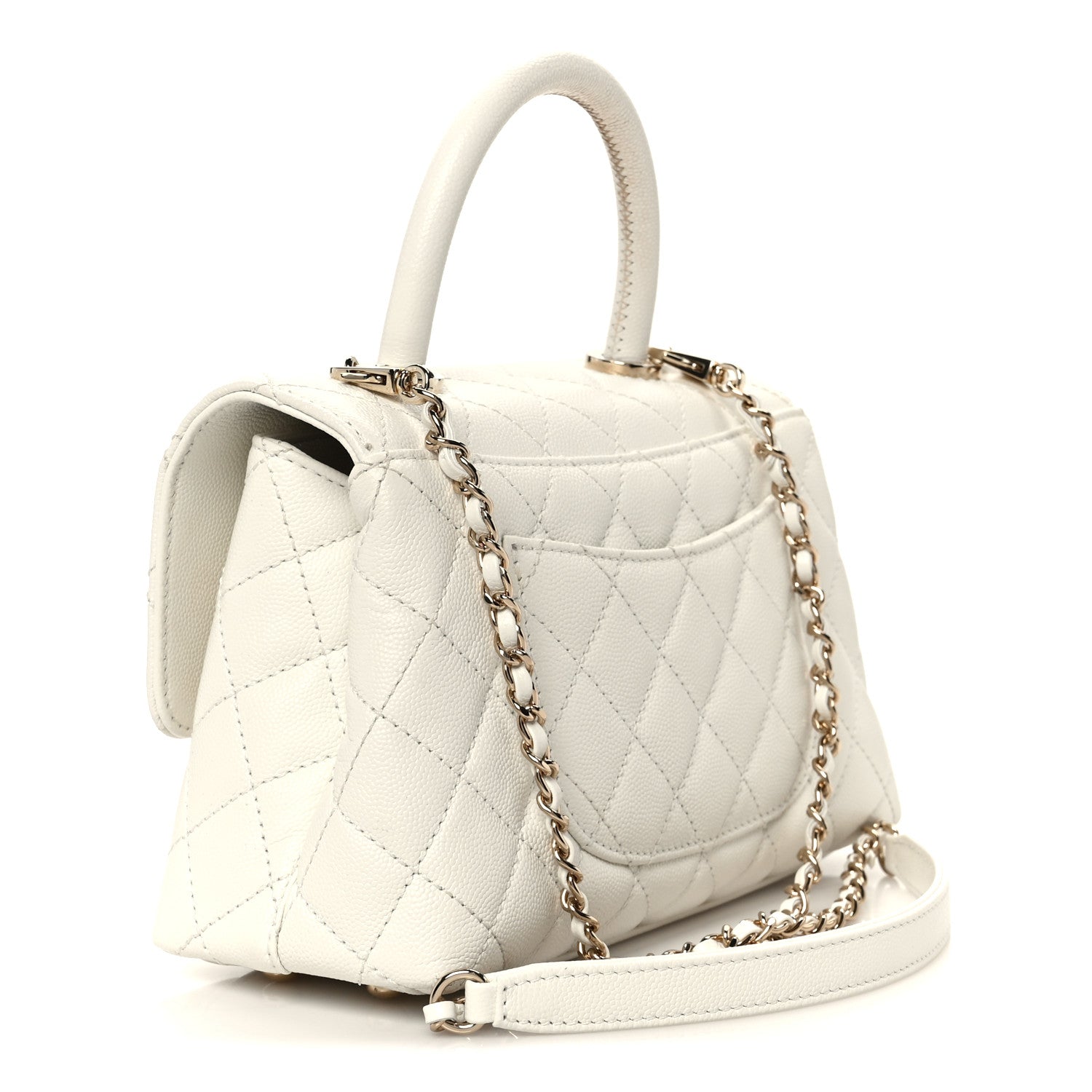 Chanel Caviar Quilted Mini Coco Handle Flap White