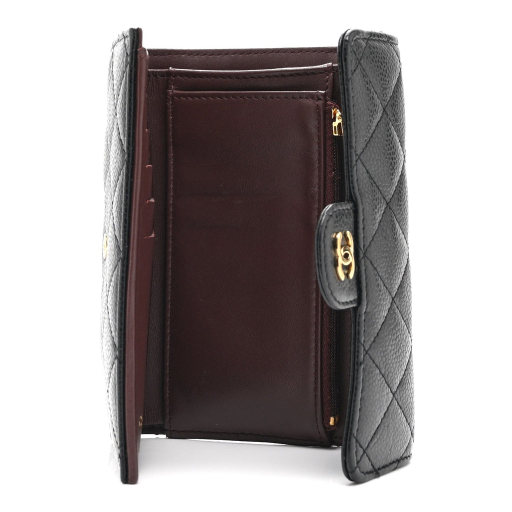Caviar Quilted Medium Flap Wallet Black