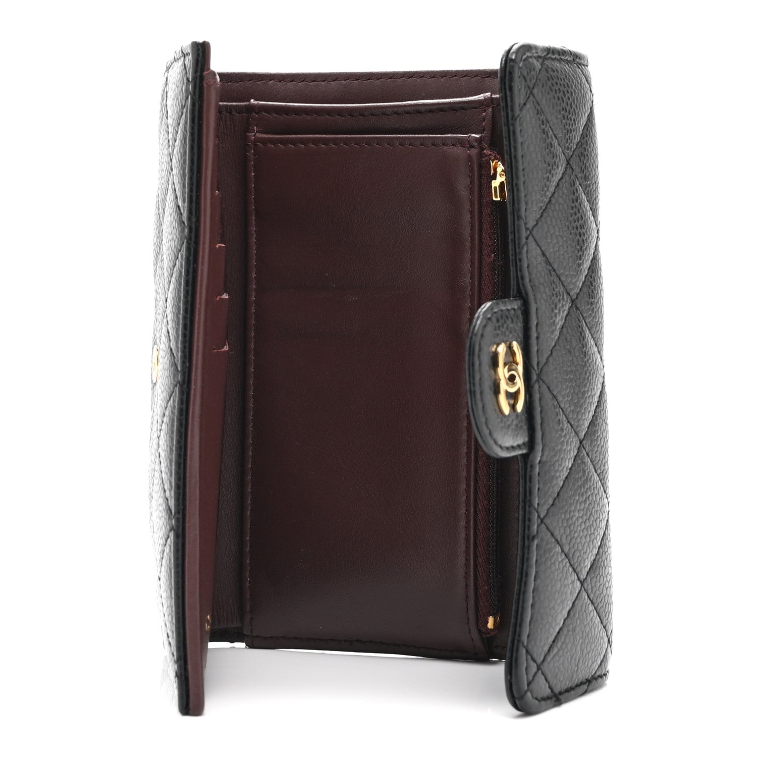 Caviar Quilted Medium Flap Wallet Black