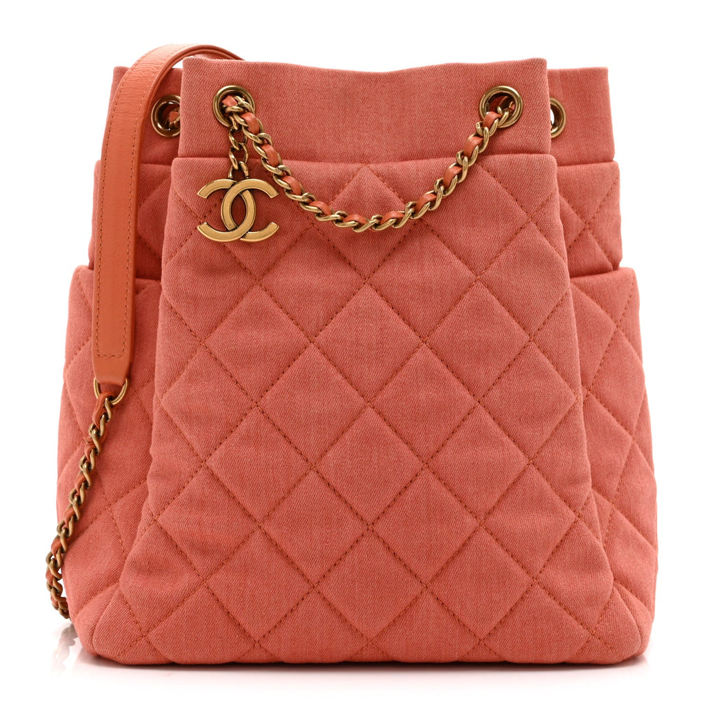 Chanel Washed Denim Quilted Small Urban Spirit Drawstring Bag Orange