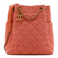 Chanel Washed Denim Quilted Small Urban Spirit Drawstring Bag Orange