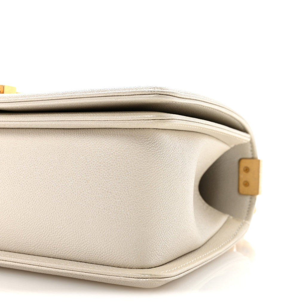Chanel Iridescent Caviar Quilted Medium Boy Flap White