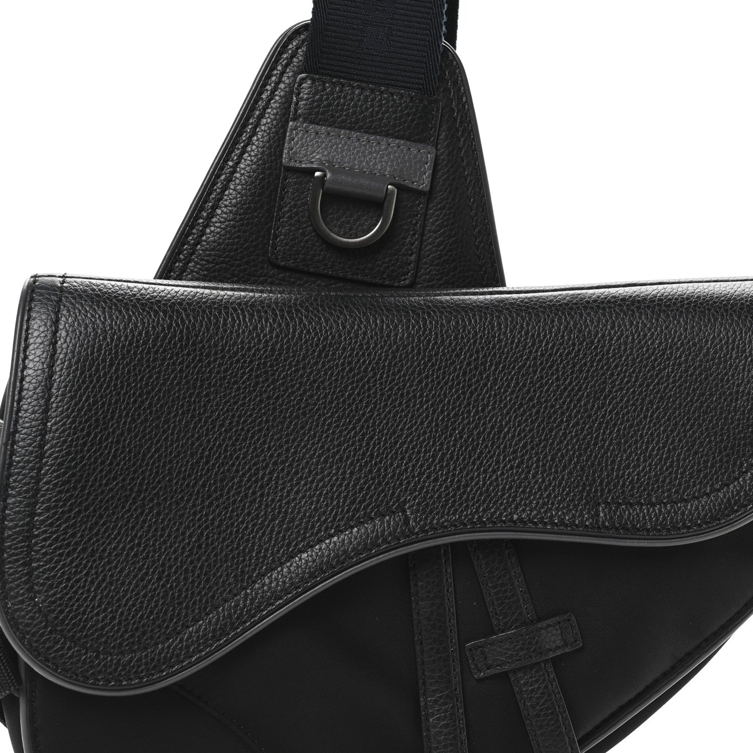 Christian Dior Nylon Grained Calfskin Saddle Bag Black Multicolor