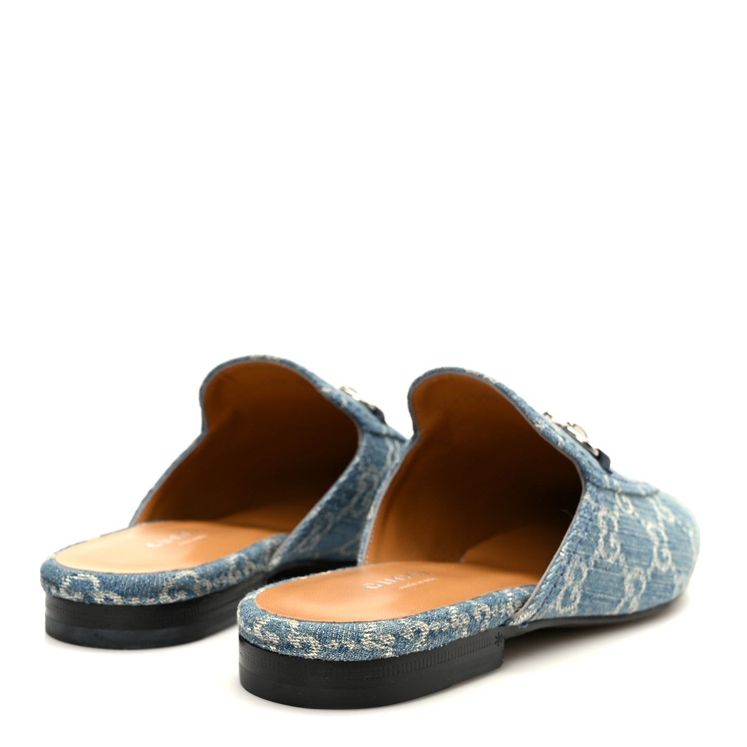 Gucci New Denim GG Malaga Kid Womens Princetown Slippers 37.5 Light Blue Royale