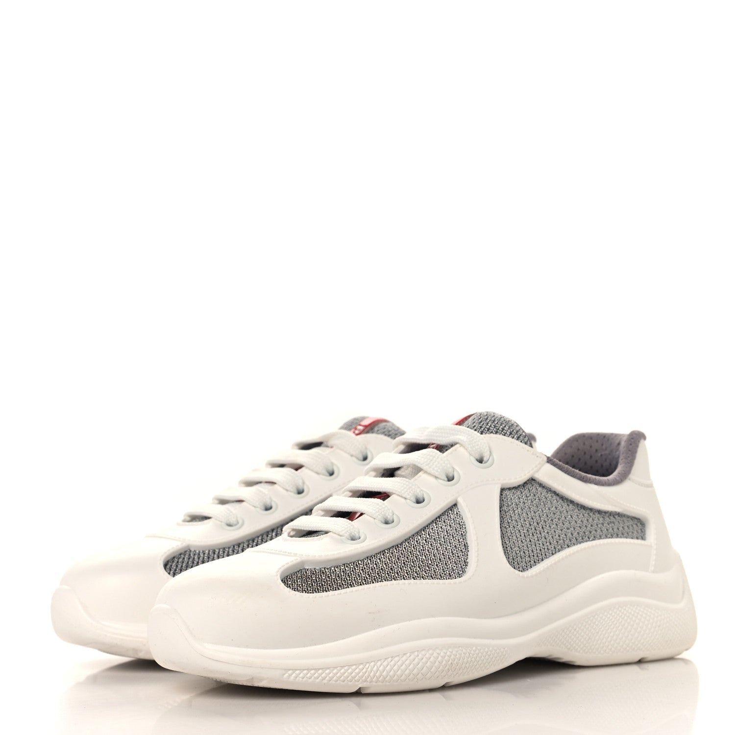 Prada Soft Rubber Mesh Womens America's Cup Sneakers 35 White Argento