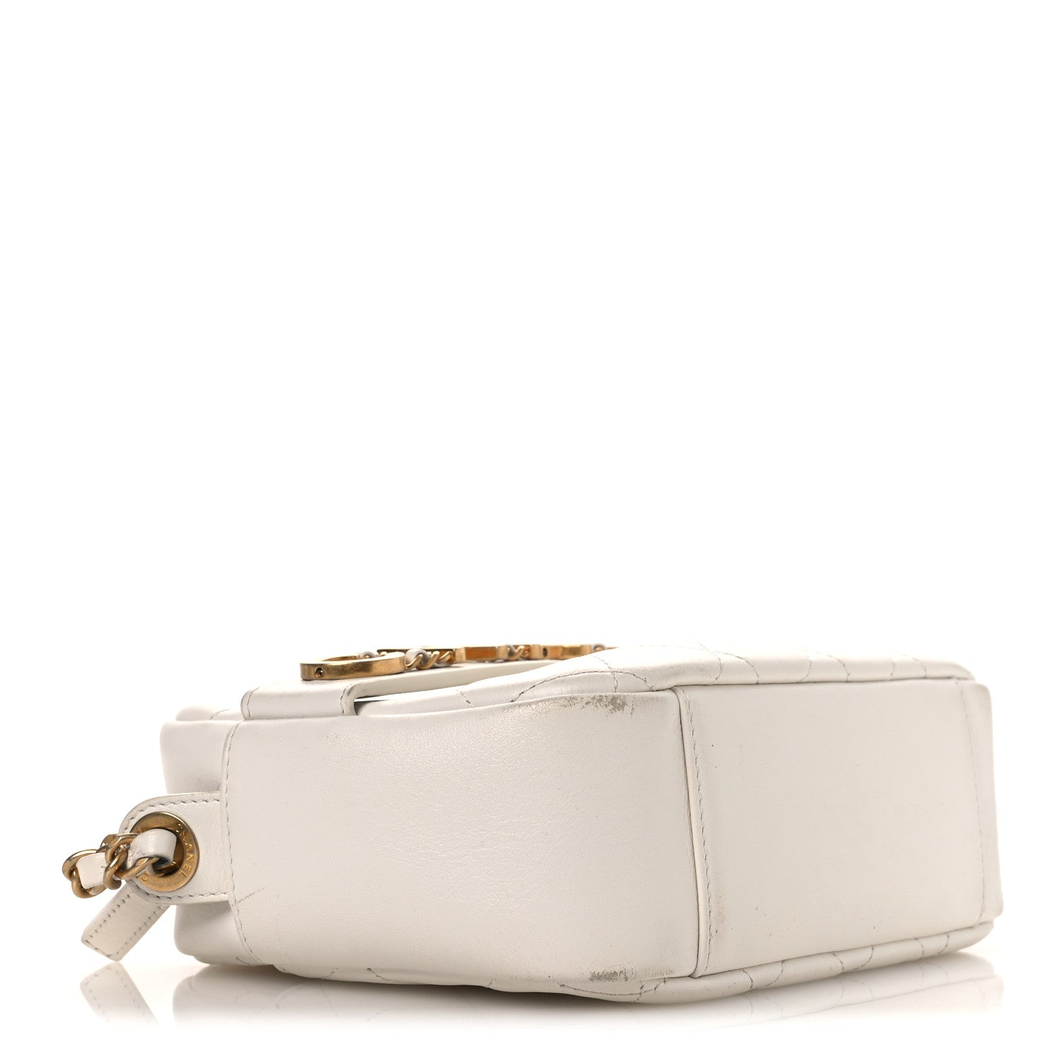 Chanel Calfskin Quilted Enchained Camera Case Bag White
