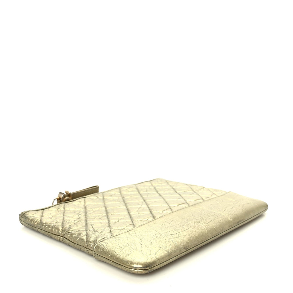 Metallic Aged Calfskin Quilted Medium Gabrielle Cosmetic Case  Gold