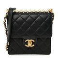 Chanel Goatskin Quilted Chic Pearls Flap Black