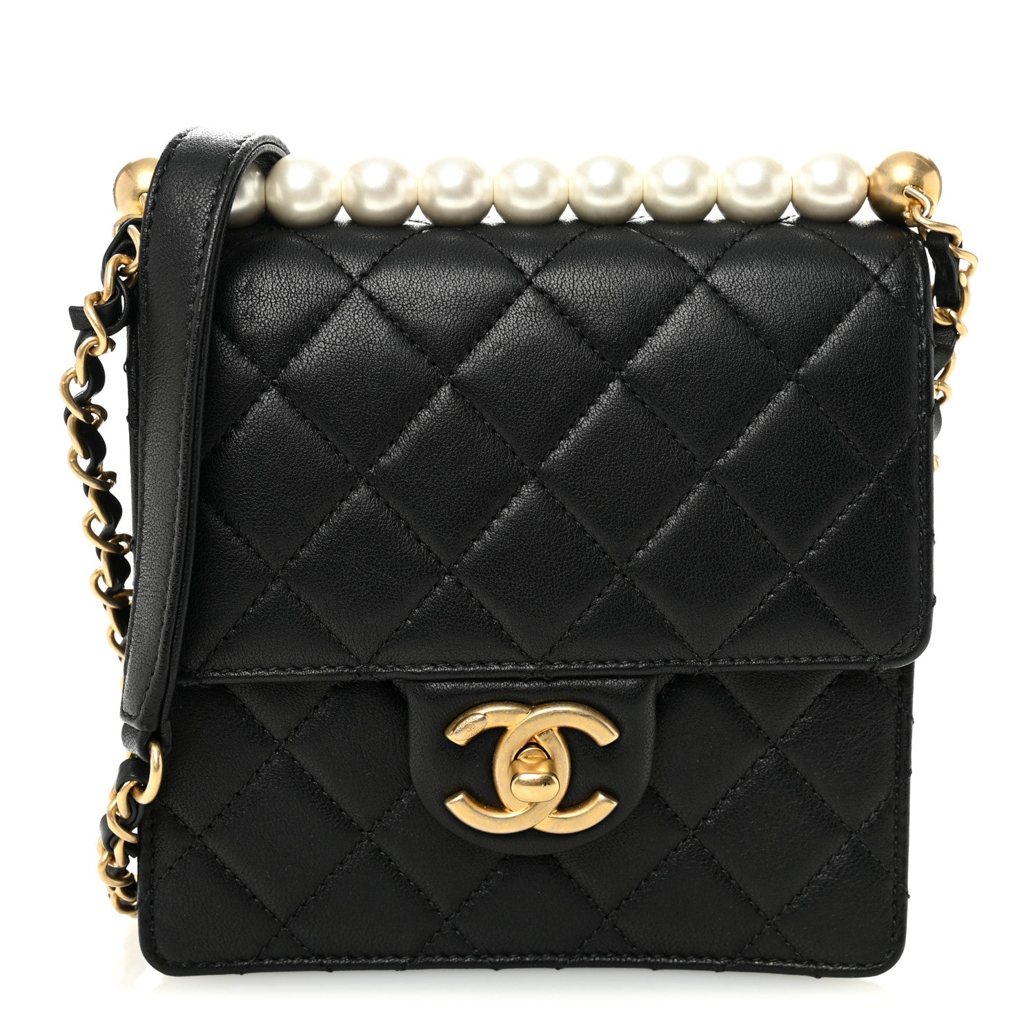 Chanel Goatskin Quilted Chic Pearls Flap Black
