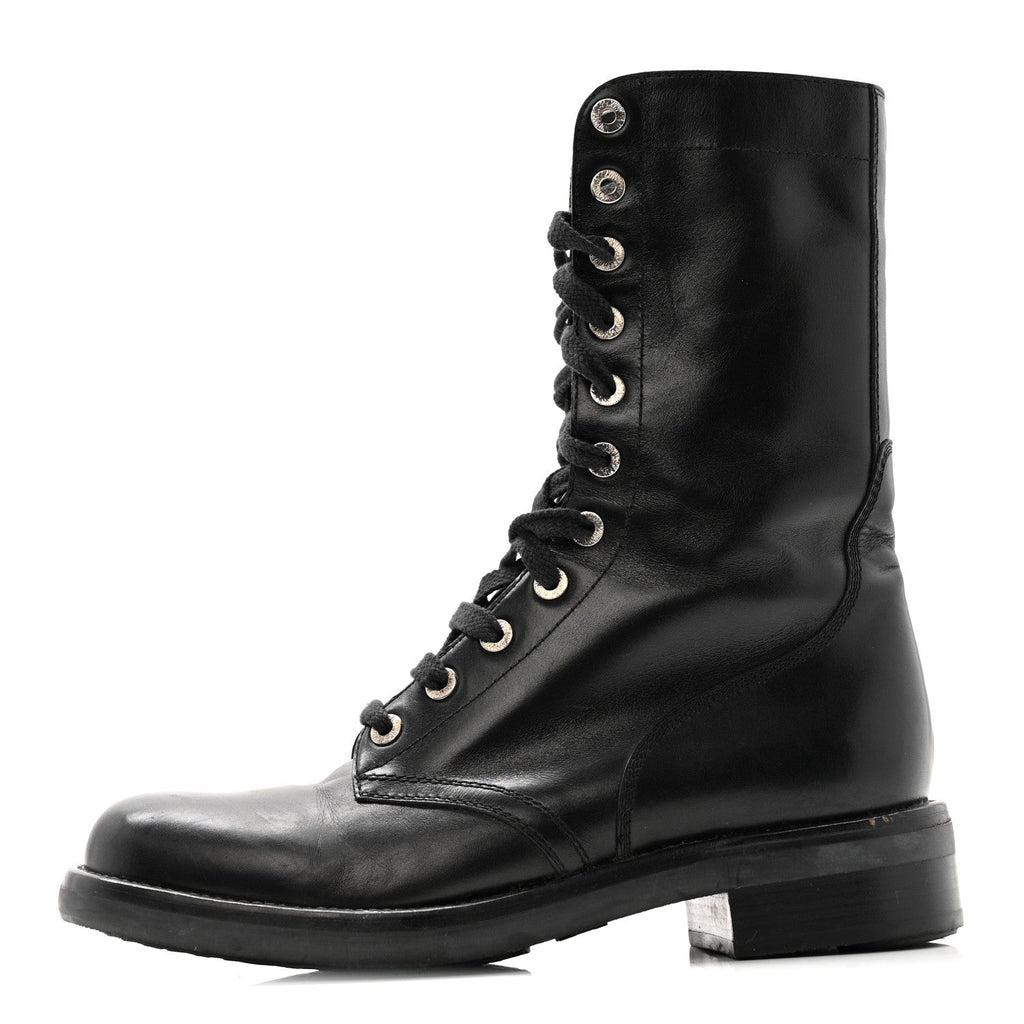 Calfskin Lace Up Combat Boots  39.5 Black