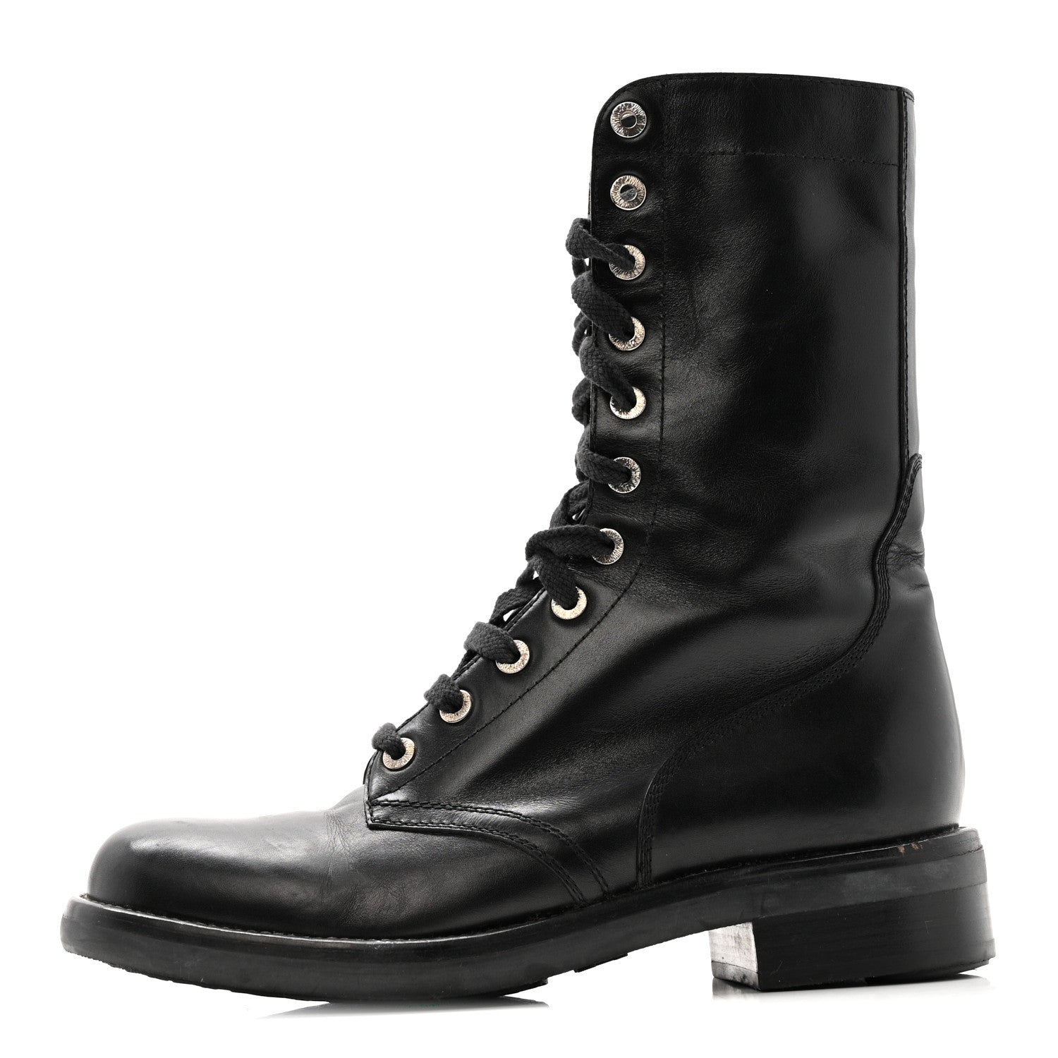 Calfskin Lace Up Combat Boots  39.5 Black