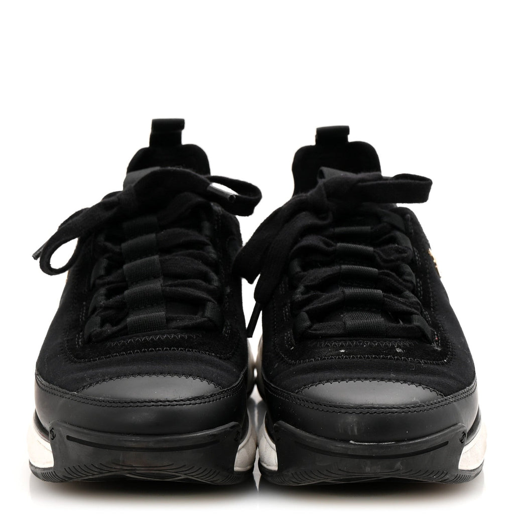 Chanel Velvet Calfskin Mixed Fibers CC Sneakers 36 Black
