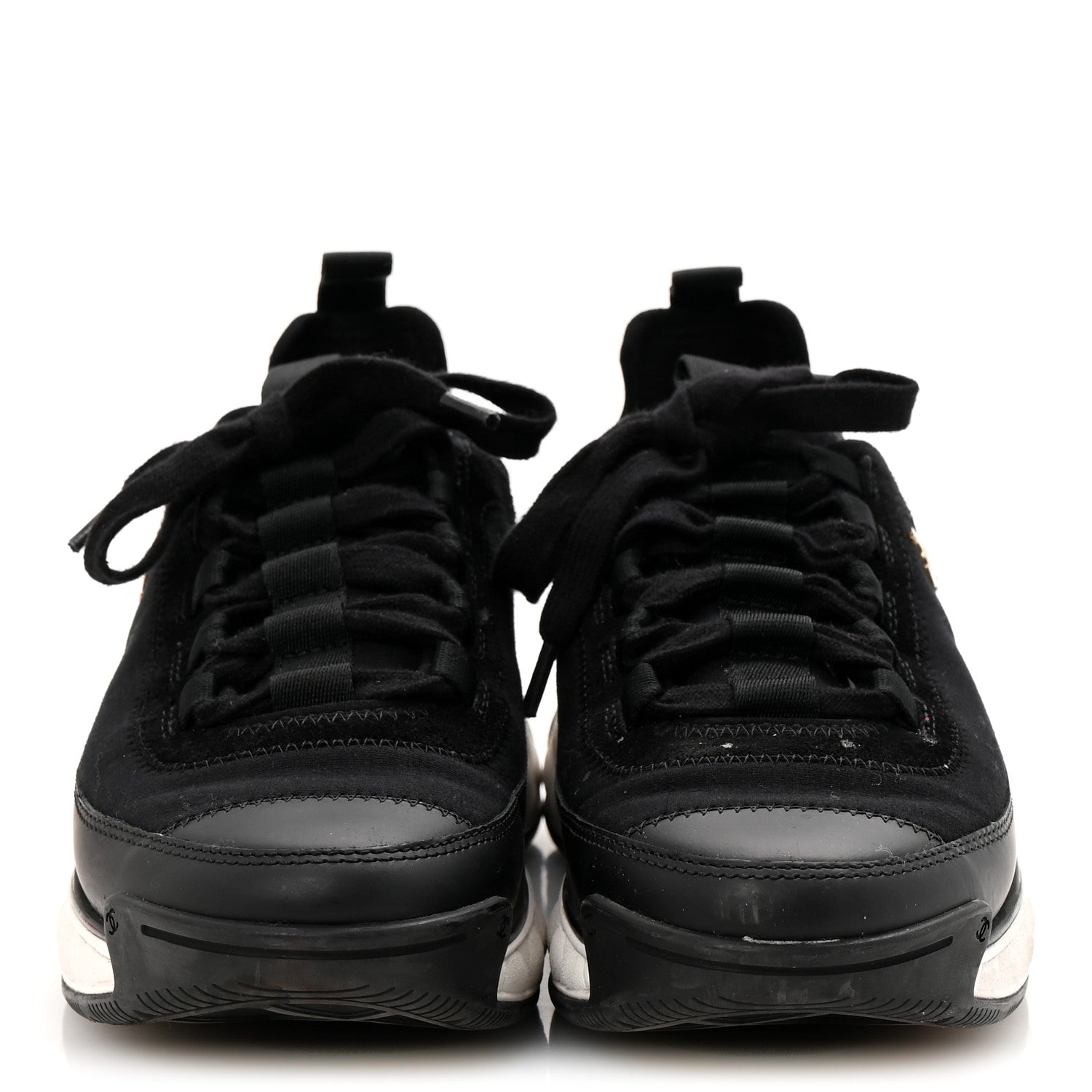 Chanel Velvet Calfskin Mixed Fibers CC Sneakers 36 Black