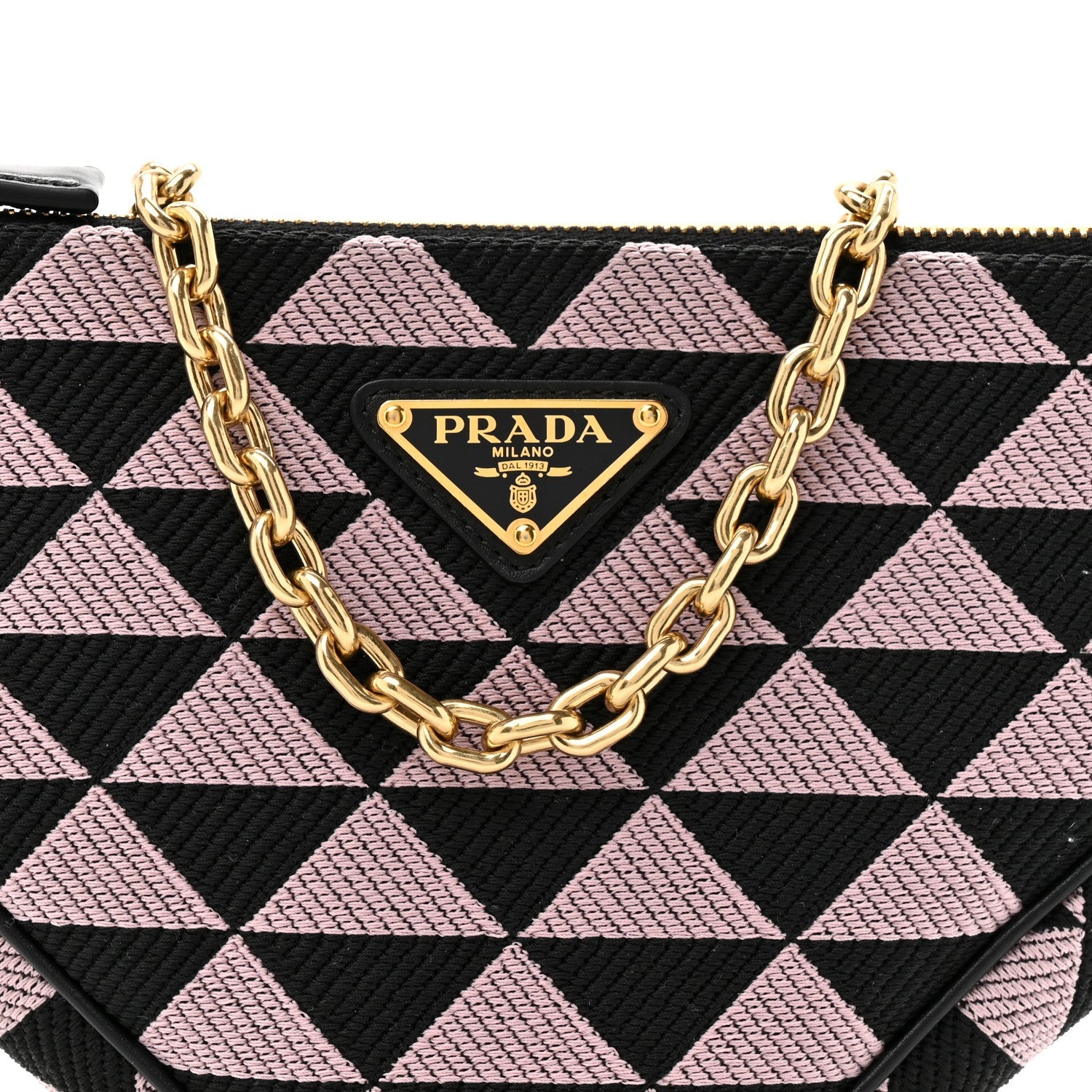 Prada Jacquard Triangolo Symbole Embroidered Mini Triangle Bag Black Alabastro