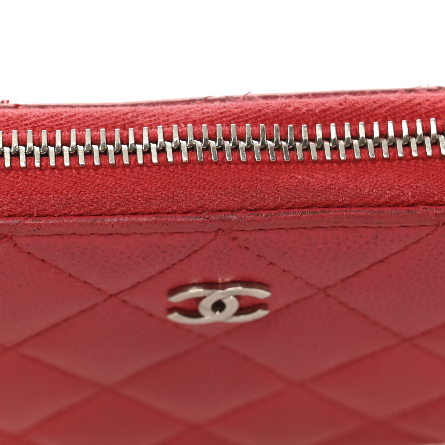 Caviar Quilted Large Gusset Zip Around Wallet Fuchsia